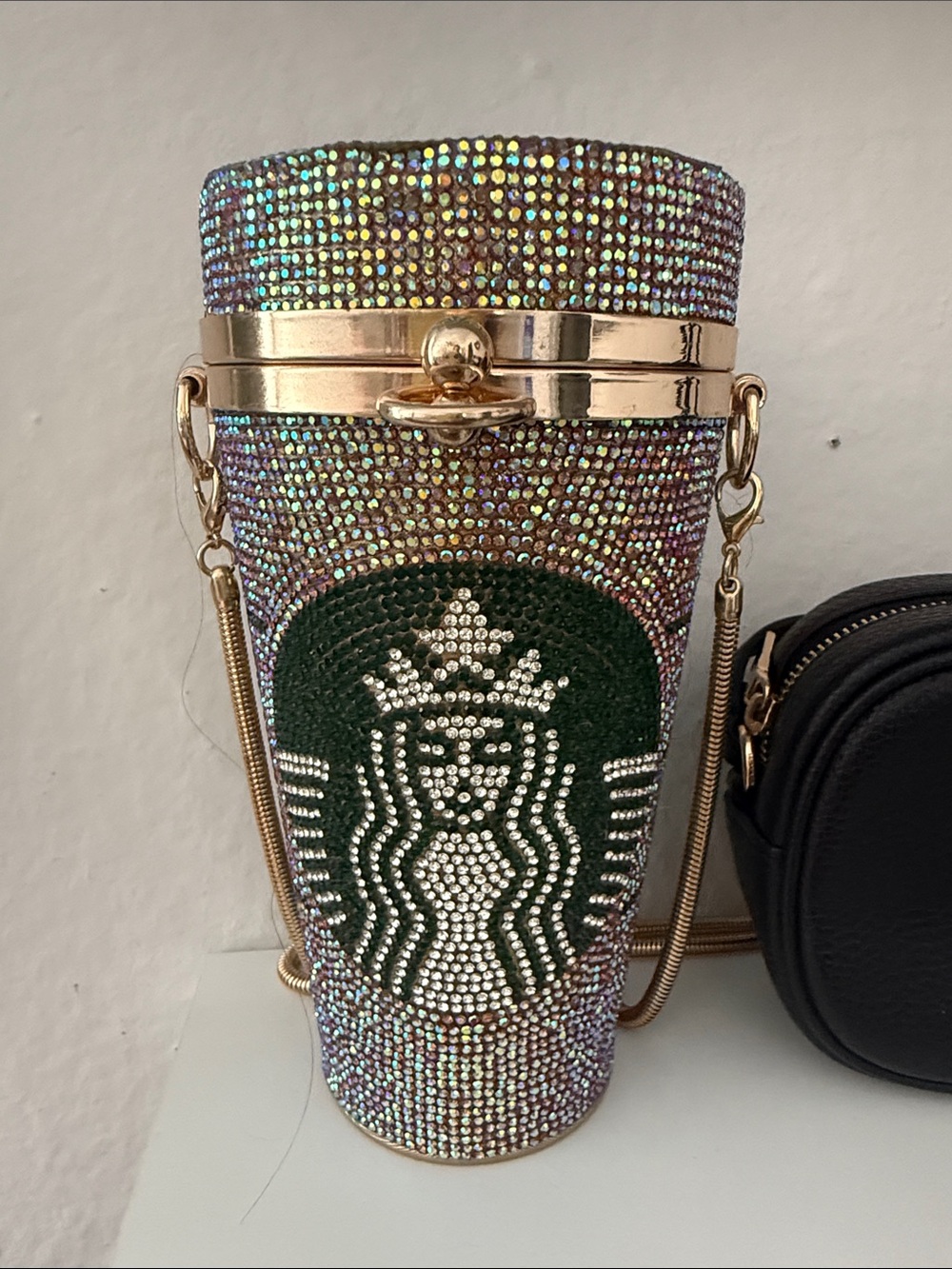 Rhinestone Embellished Green Logo Crossbody Bag - Sparkling Accent